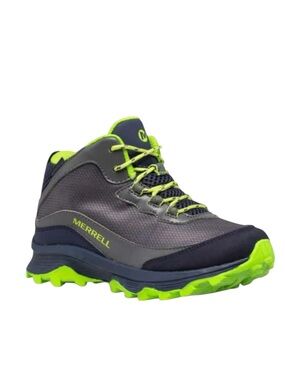 Merrell Kids' Moab Speed Mid Waterproof Hiking Boots navy grey lime 13 m